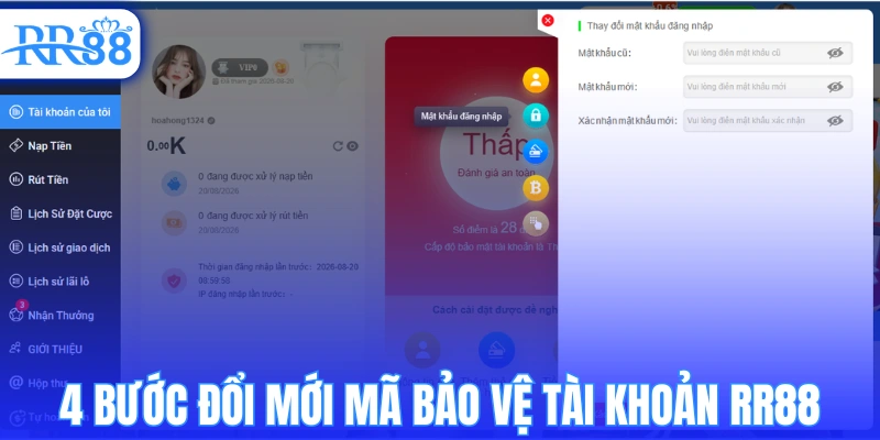 4 bước đổi mới mã bảo vệ tài khoản RR88