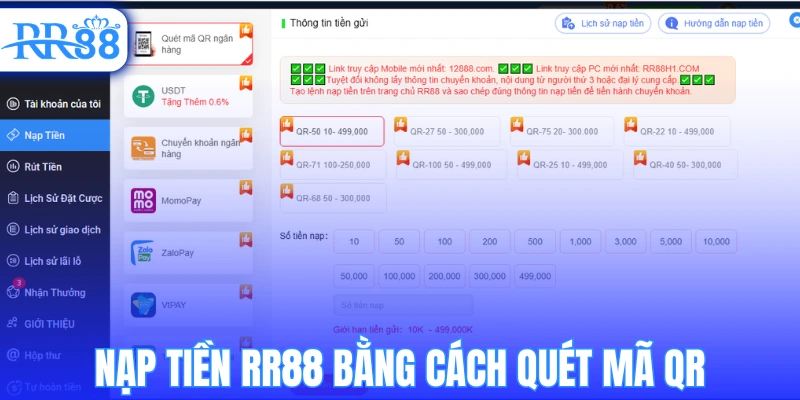 Nạp tiền RR88 bằng cách quét mã QR